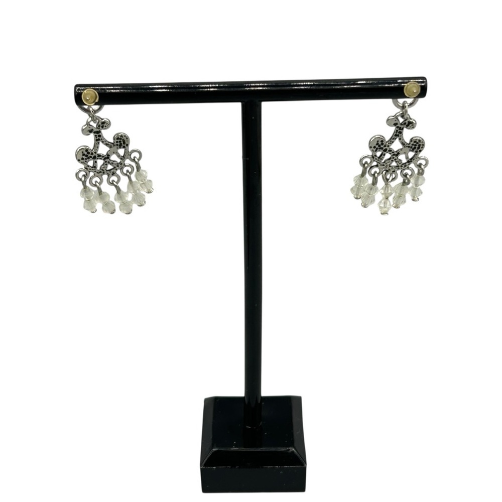 Vintage Silver Tone Chandelier Crystal Drop Earrings